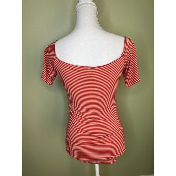 FREE PEOPLE Orange Striped Off Shoulder Short Sleeve Crochet Lace Women’s Top M - Picture 5 of 7
